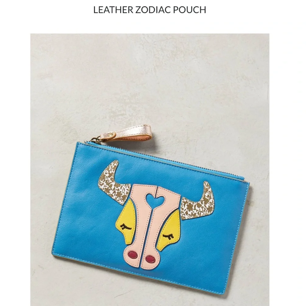 ANTHROPOLOGIE TAURUS NWTs Cute, patterned, wristlet zodiac leather zip top boho